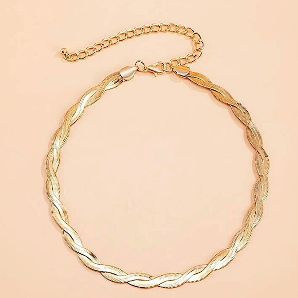 Twisted Gold Herringbone Flat Snake Choker Necklace - Picture 3 of 5